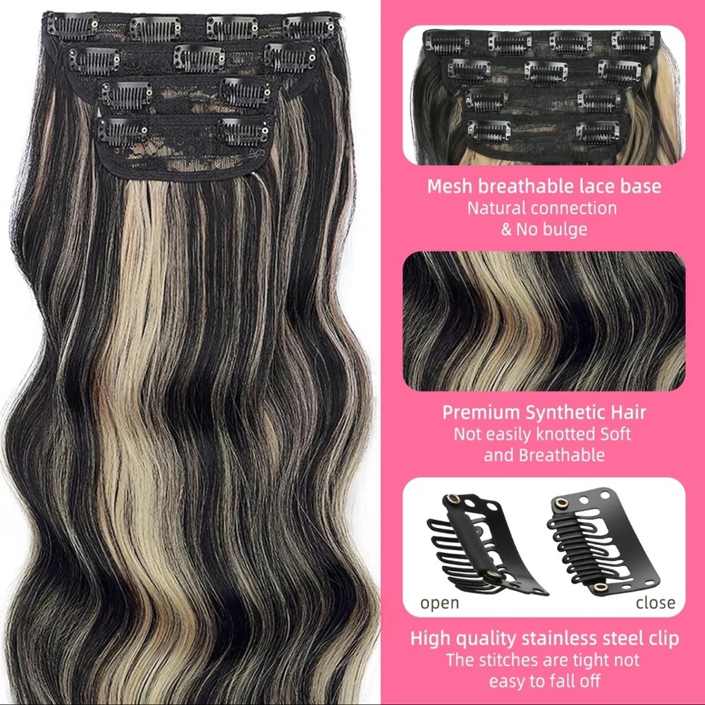 Premium Synthetic Clip-In Ponytail Extension - Mixed Brown with Highlights - Picture 2 of 3
